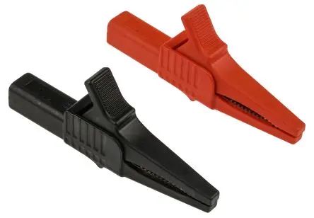 Produktfoto 1 von Staubli Messing 20 mm Krokodilklemme, Schwarz, Rot, 32A Thermoplastisches Elastomer Isoliert