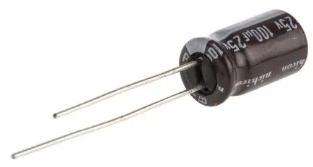 Produktfoto 1 von Nichicon PS Kondensator 100 μF Radiale Anschlussfahnen ±20 % / 25V, Ø 6.3 mm x 11 mm x 11 mm, 105 °C