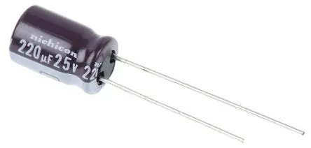 Nichicon PS Radial, Durchsteckmontage Kondensator 220 μF Radiale Anschlussfahnen ±20 % / 25V dc, Ø 8 mm x 11.5 mm x 11.5