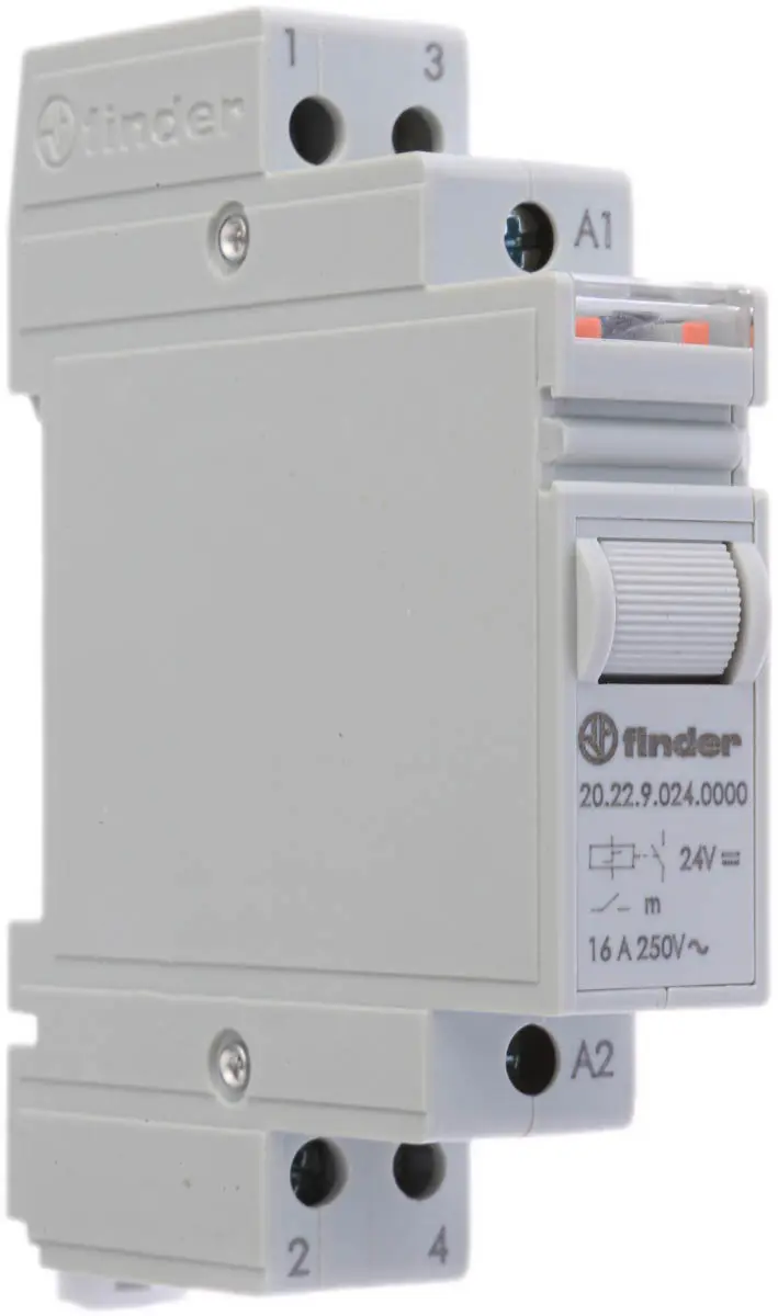 Produktfoto 1 von Finder 20 Stromstoßschalter modular DIN-Hutschiene, 24 V dc Spule, DPST, max. 16 A, 250 V ac / 24 V dc, Schraube