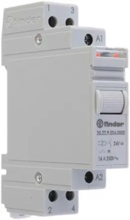 Finder 20 Stromstoßschalter modular DIN-Hutschiene, 24V dc Spule, DPST, max. 16A, 250V ac / 24V dc, Schraube