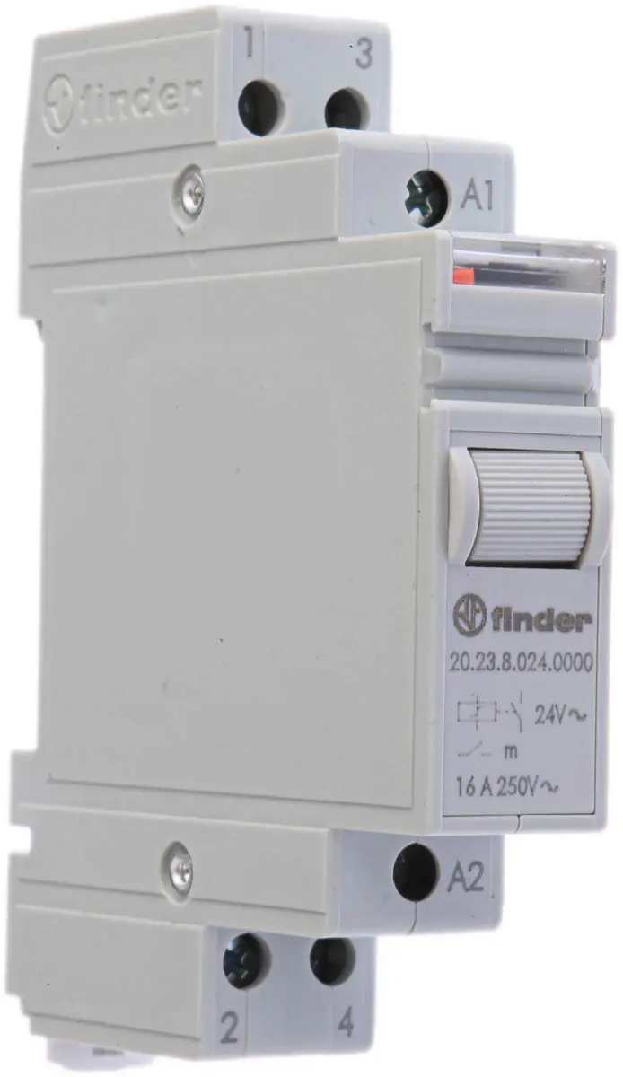 Produktfoto 1 von Finder 20 Stromstoßschalter modular DIN-Hutschiene, 24 V ac Spule, max. 16 A, 250 V ac, Schraube