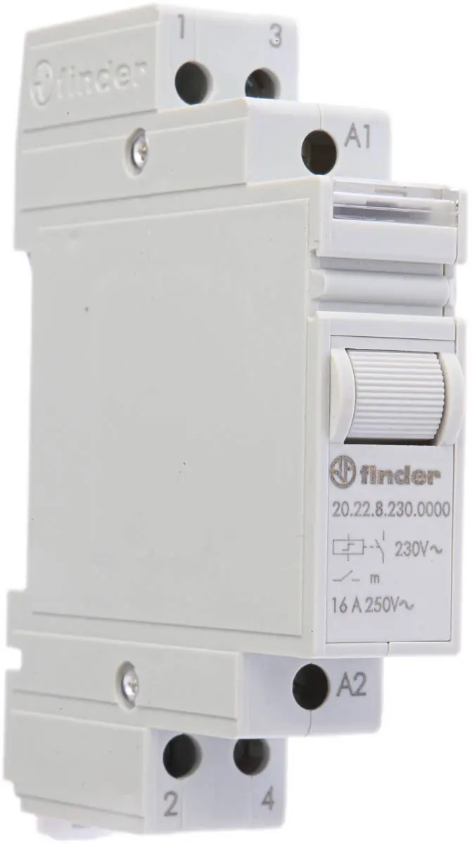 Produktfoto 1 von Finder 20 Stromstoßschalter modular DIN-Hutschiene, 230 V ac Spule, DPST, max. 16 A, 250 V ac / 110 V dc, Schraube