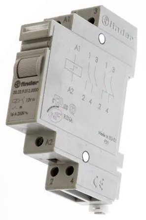 Finder 20 Stromstoßschalter modular DIN-Hutschiene, 12V dc Spule, DPST, max. 16A, 250V ac, Schraube