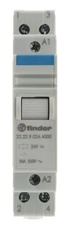 Produktfoto 1 von Finder 22 Impulsrelais 24V dc Spule 2 Schließer DIN-Hutschiene 20A 460 Ω 1.25 W