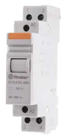 Produktfoto 1 von Finder 22 Leistungsrelais 24V ac Spule DIN-Hutschiene 20A 41 Ω 3 W