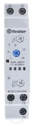 Produktfoto 1 von Finder 80 Zeitrelais, DIN-Hutschiene 24 V dc 24V ac, 240 V ac, 0.1 to 20 s, 0.1 to 20 min, 2 Kont. 1, DPST
