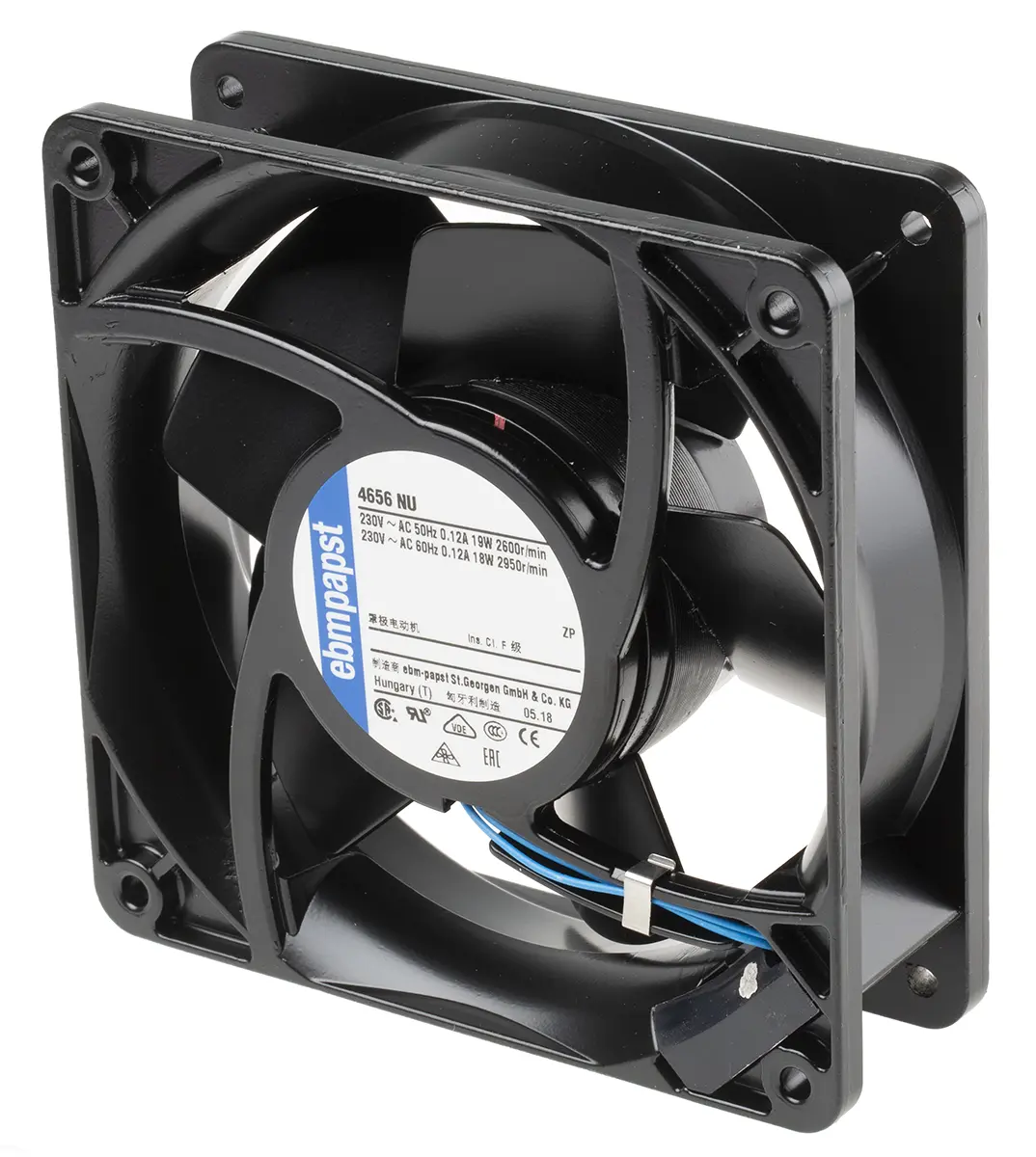 Produktfoto 1 von ebm-papst 4000 N Axiallüfter, Kugel, 230V ac / 19 W 840 mA, 2650 U/min, 160 m³/h IP54 119 mm 119mm 38 mm