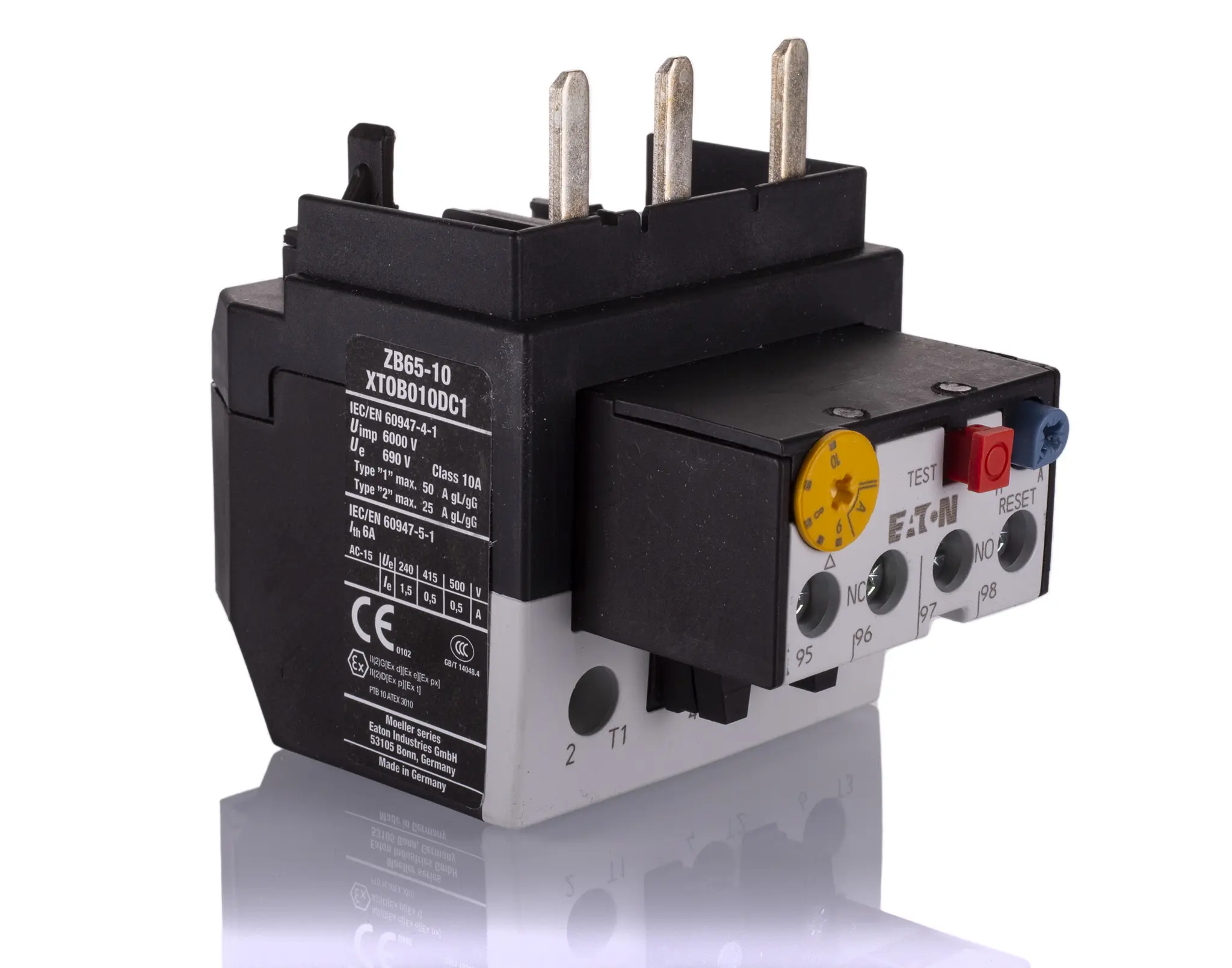 Produktfoto 1 von Eaton ZB65 Überlastrelais, / 6 to 10 A 7.5 W 1 Schließer/1 Öffner, 500V ac / 10 A, 172 mm x 60 mm