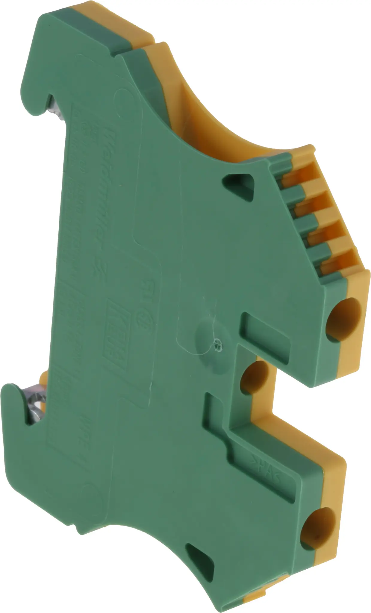 Produktfoto 1 von Weidmüller Schutzleiterklemme, WPE 4, 2-polig, 10/22 AWG, 4 mm² Schraubbefestigung, Gelb, Grün Wemid ATEX