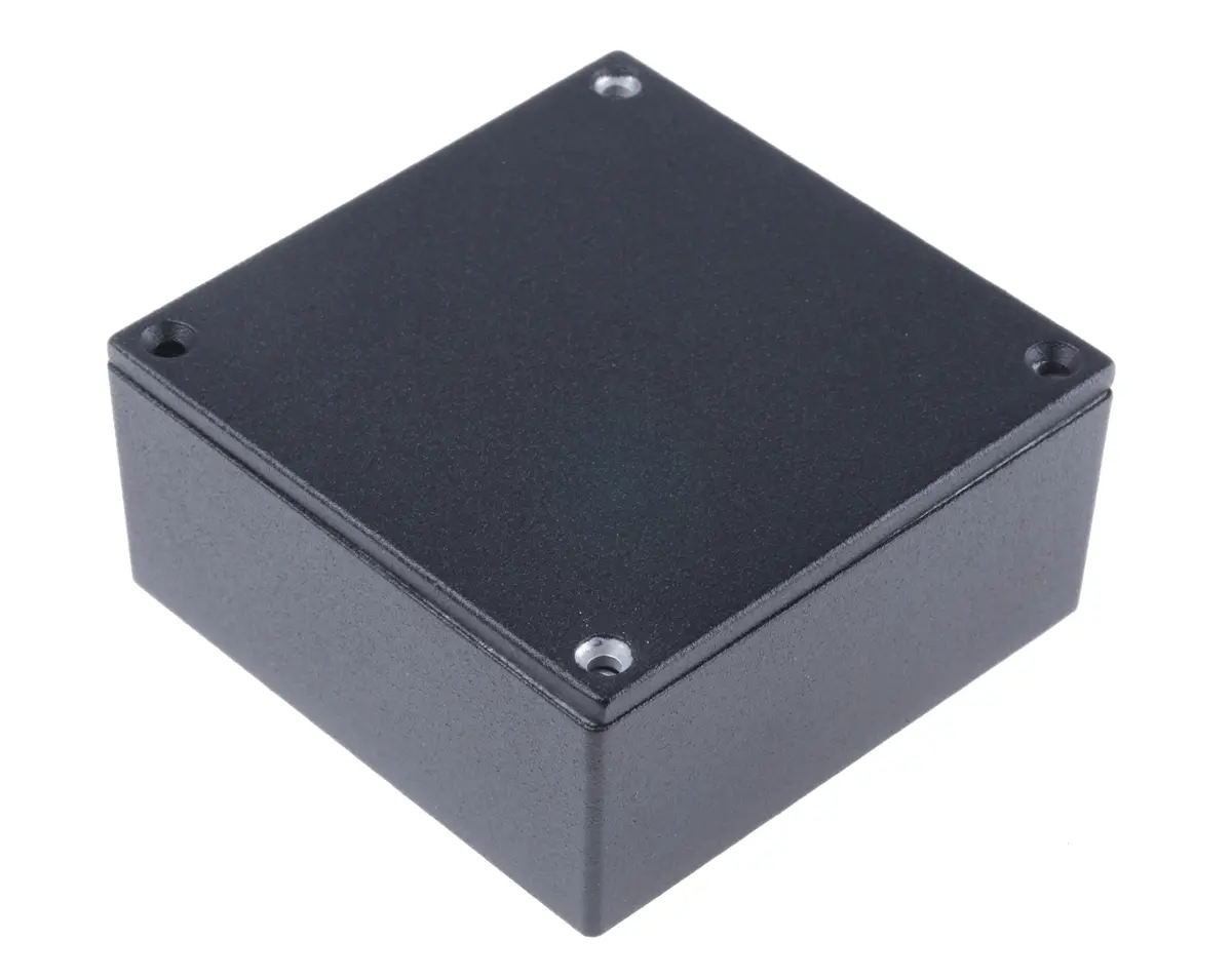 Produktfoto 1 von Hammond 1590; Gehäuse; Aluminiumdruckguss; Schwarz IP54 Breite 92 mm Höhe 38 mm Länge 92 mm