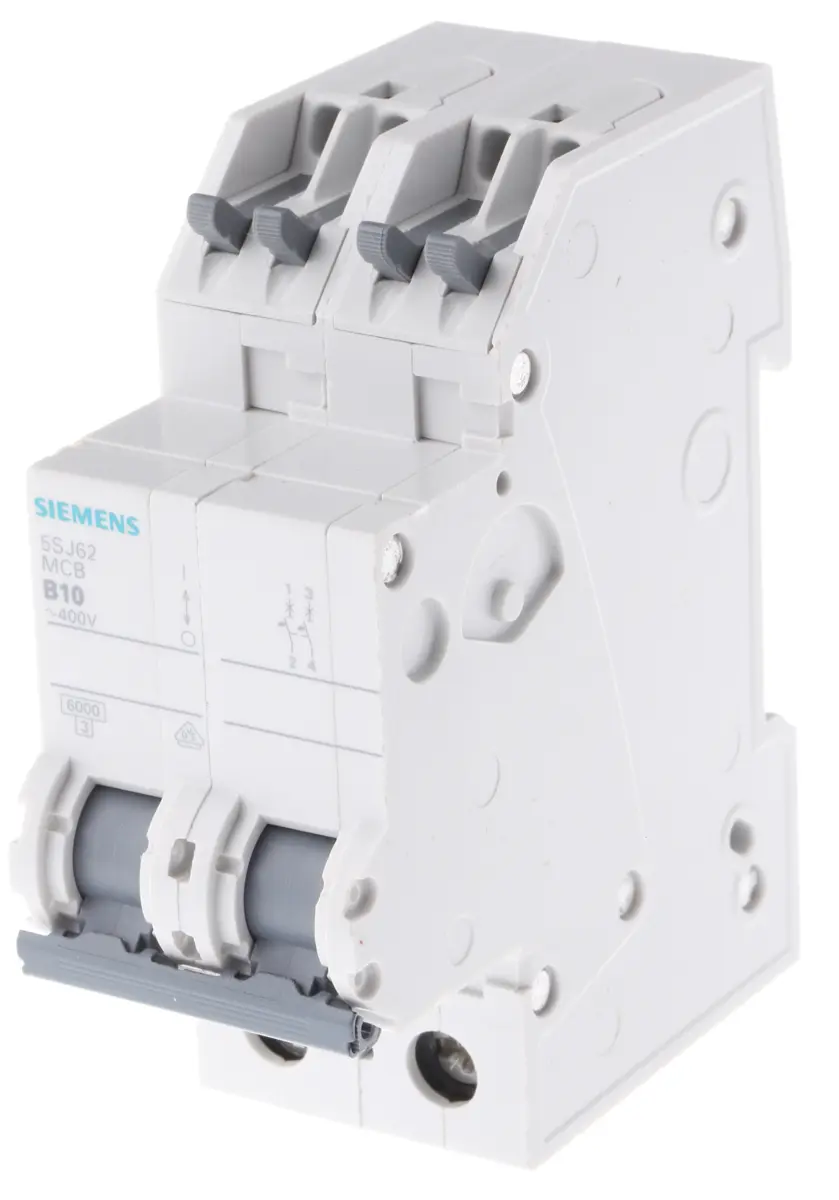 Produktfoto 1 von Siemens 5SJ6 Miniaturüberlastschalter Typ B, Pol 2-polig 10 A 400 V ac, Abschaltvermögen 6 kA SENTRON 60 V dc