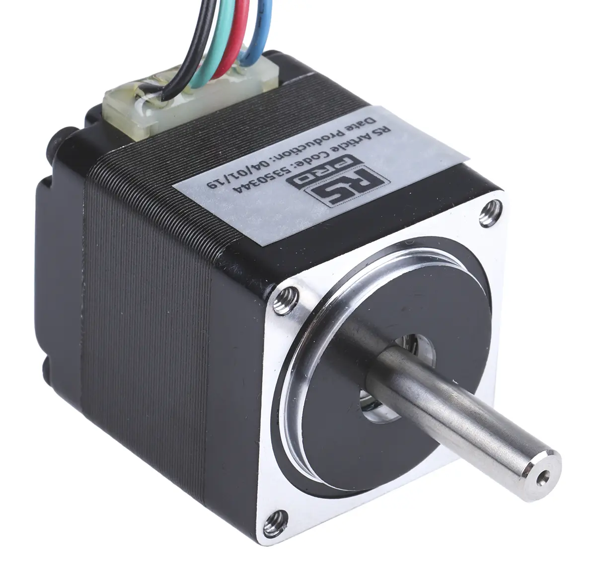 Produktfoto 1 von RS PRO 1.8 ° Schrittmotor 3.8 V / 670 mA 60 mNm, 28 x 28 mm Wellen-Ø 5 mm