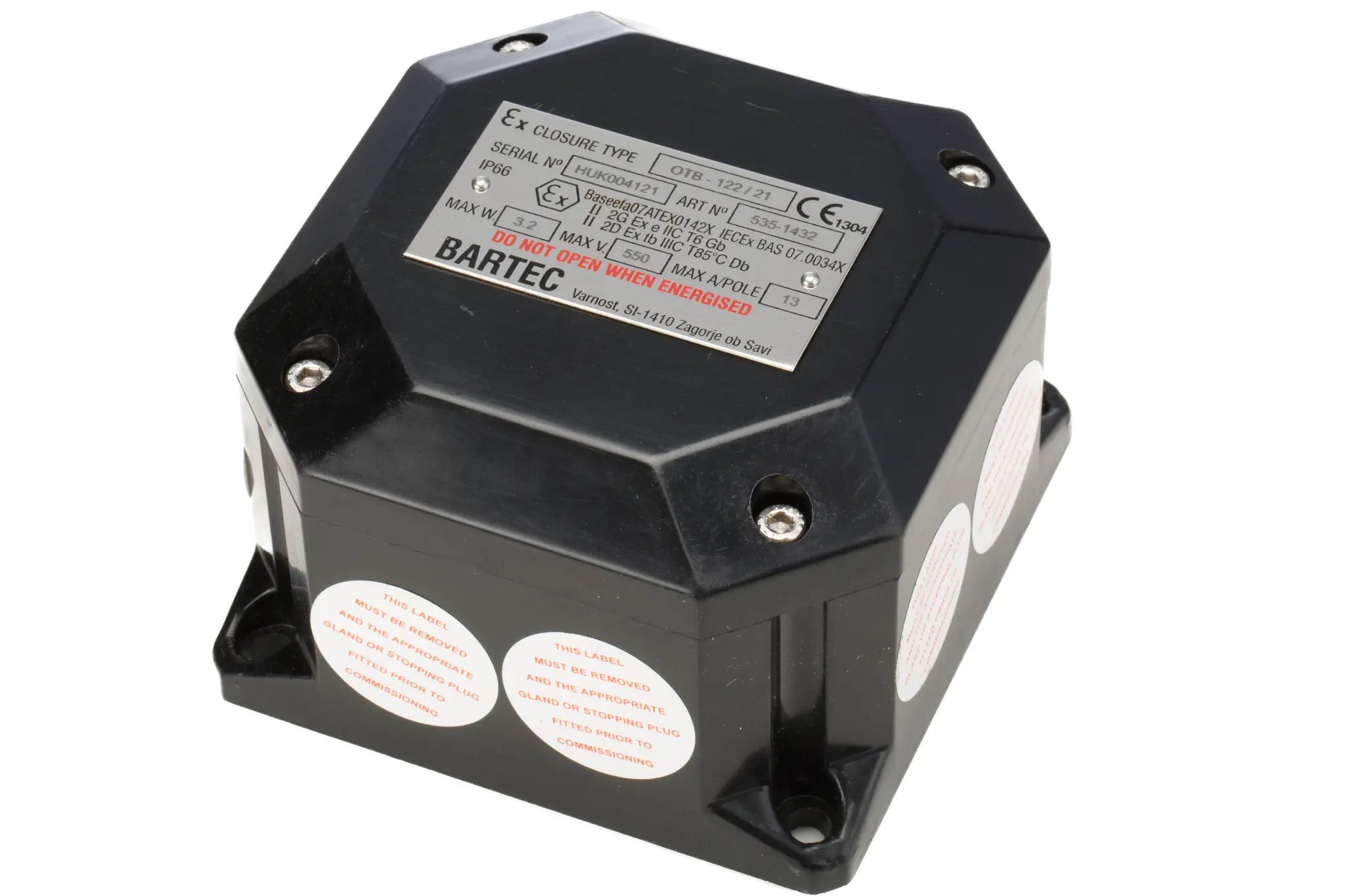 Produktfoto 1 von Bartec GB Polyester, Antistatisch, Glasfaserverstärkt Abzweigdose Schwarz IP66, Ø 7 mm ATEX Breite 122 mm Höhe 82 mm