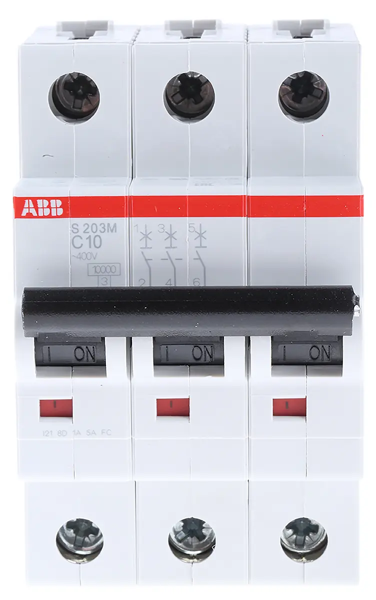 Produktfoto 1 von ABB S200M Miniaturüberlastschalter Typ C, Pol 3-polig 10 A 440 V ac, Abschaltvermögen 10 kA System Pro M Compact 12 V dc