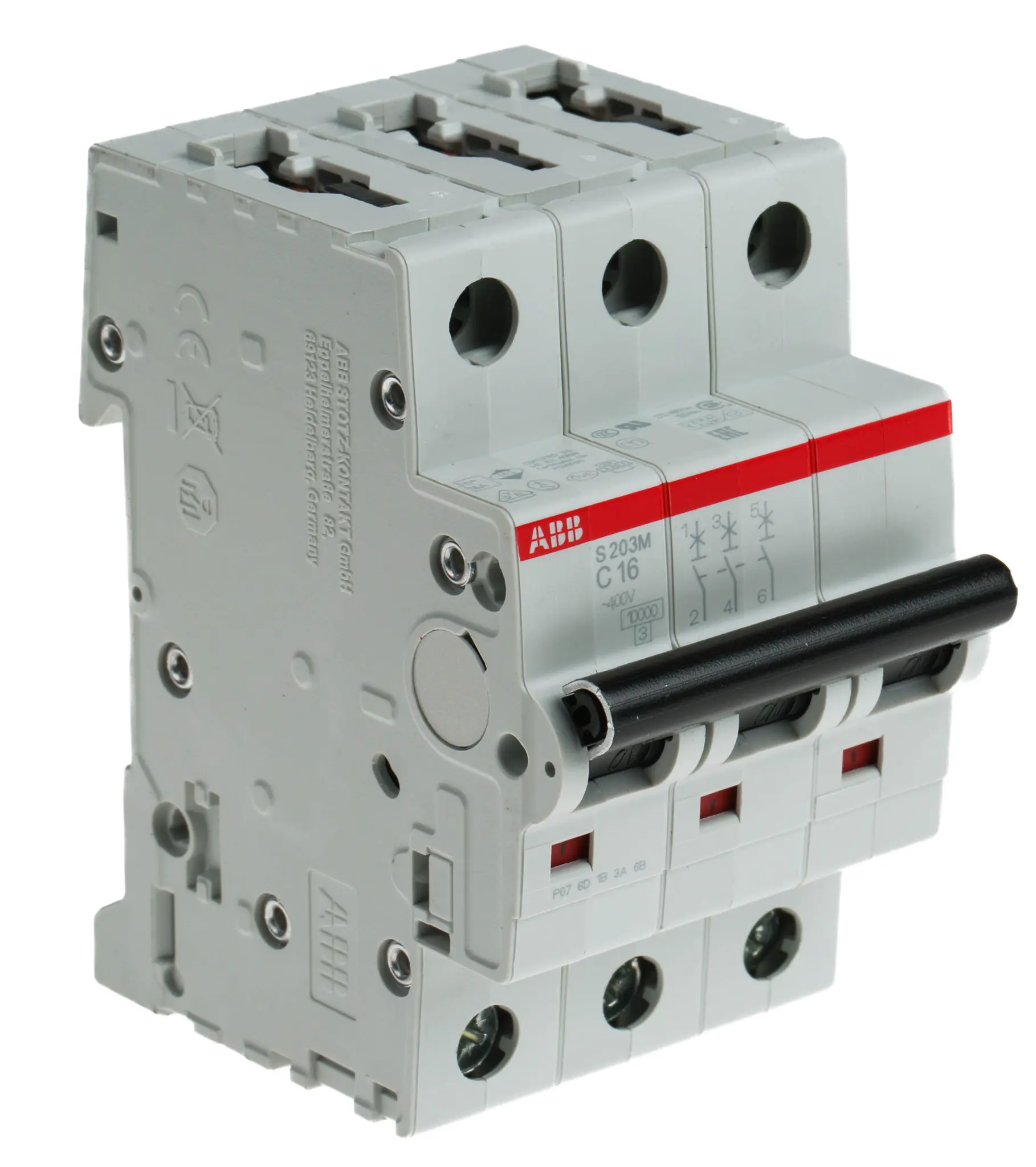 Produktfoto 1 von ABB S200M Miniaturüberlastschalter Typ C, Pol 3-polig 16 A 440 V ac, Abschaltvermögen 10 kA System Pro M Compact 12 V dc