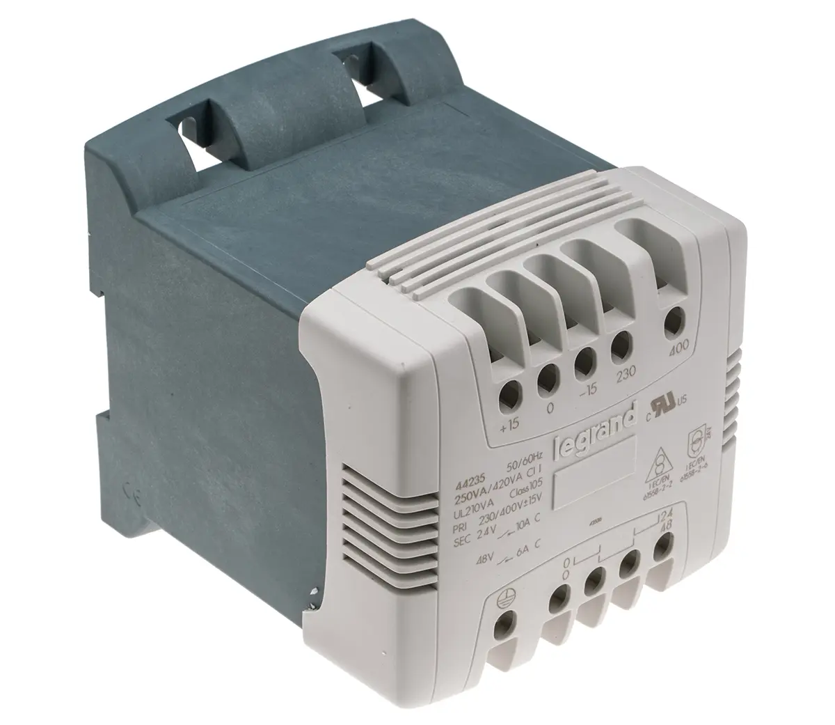 Produktfoto 1 von Legrand DIN-Schienen-Trafo, 250VA, Primär 230V ac, 400V ac / Sekundär 24V ac DIN-Hutschiene, 115mm x 106mm x 123mm