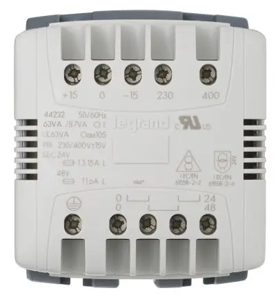 Produktfoto 1 von Legrand 63 VA DIN-Schienen-Trafo, Primär 230 to 400 V / Sekundär 230 V Schraubanschlussklemme, DIN-Hutschiene