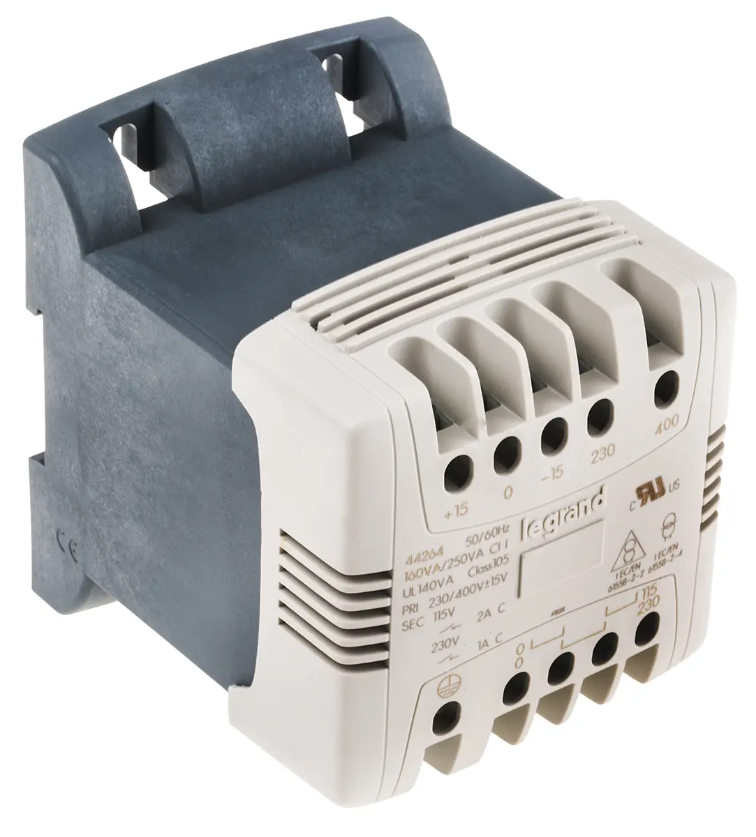 Produktfoto 1 von Legrand DIN-Schienen-Trafo, 160VA, Primär 230V ac, 400V ac / Sekundär 115V ac DIN-Schiene, 113mm x 94mm x 112mm