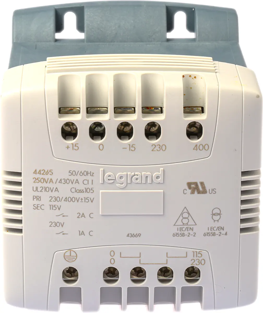 Produktfoto 1 von Legrand DIN-Schienen-Trafo, 250VA, Primär 215V ac, 230V ac, 245V ac, 385V ac, 400V ac, 415V ac / Sekundär 115V ac