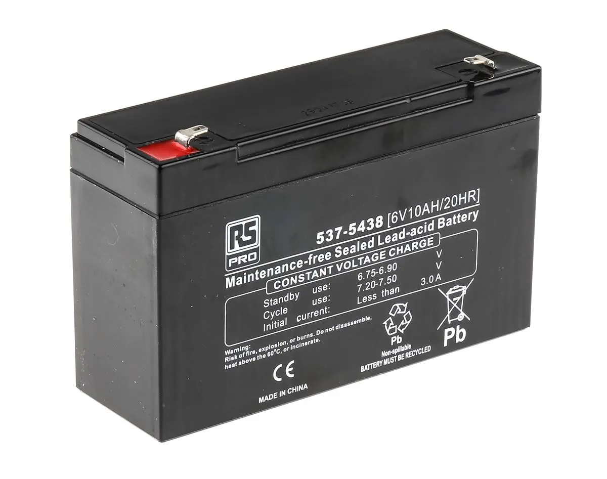 Produktfoto 1 von RS PRO RS PRO Abgedichteter Bleiakku, 6V / 10Ah, T1-Anschluss, 151 x 51 x 94mm