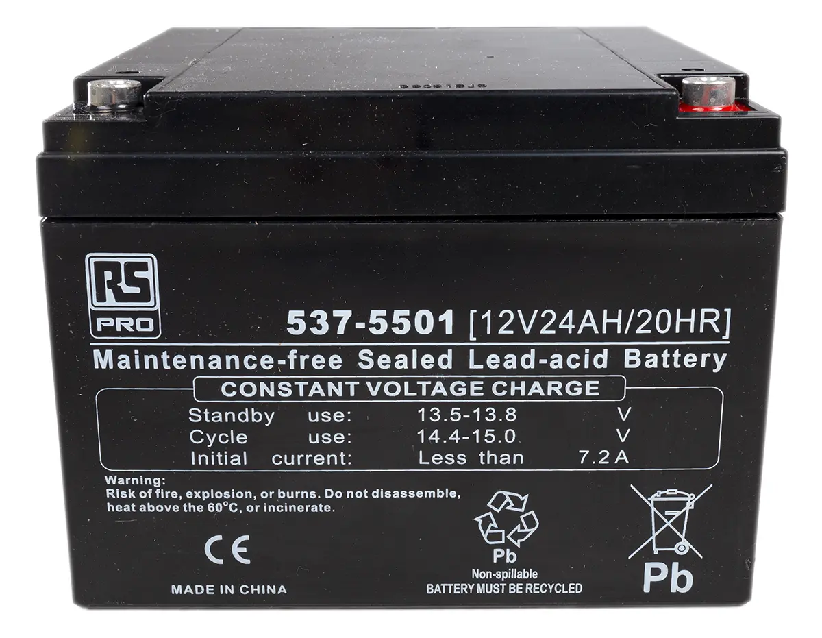 Produktfoto 1 von RS PRO RS PRO Abgedichteter Bleiakku, 12V / 24Ah, T12-Anschluss, 166 x 175 x 125mm