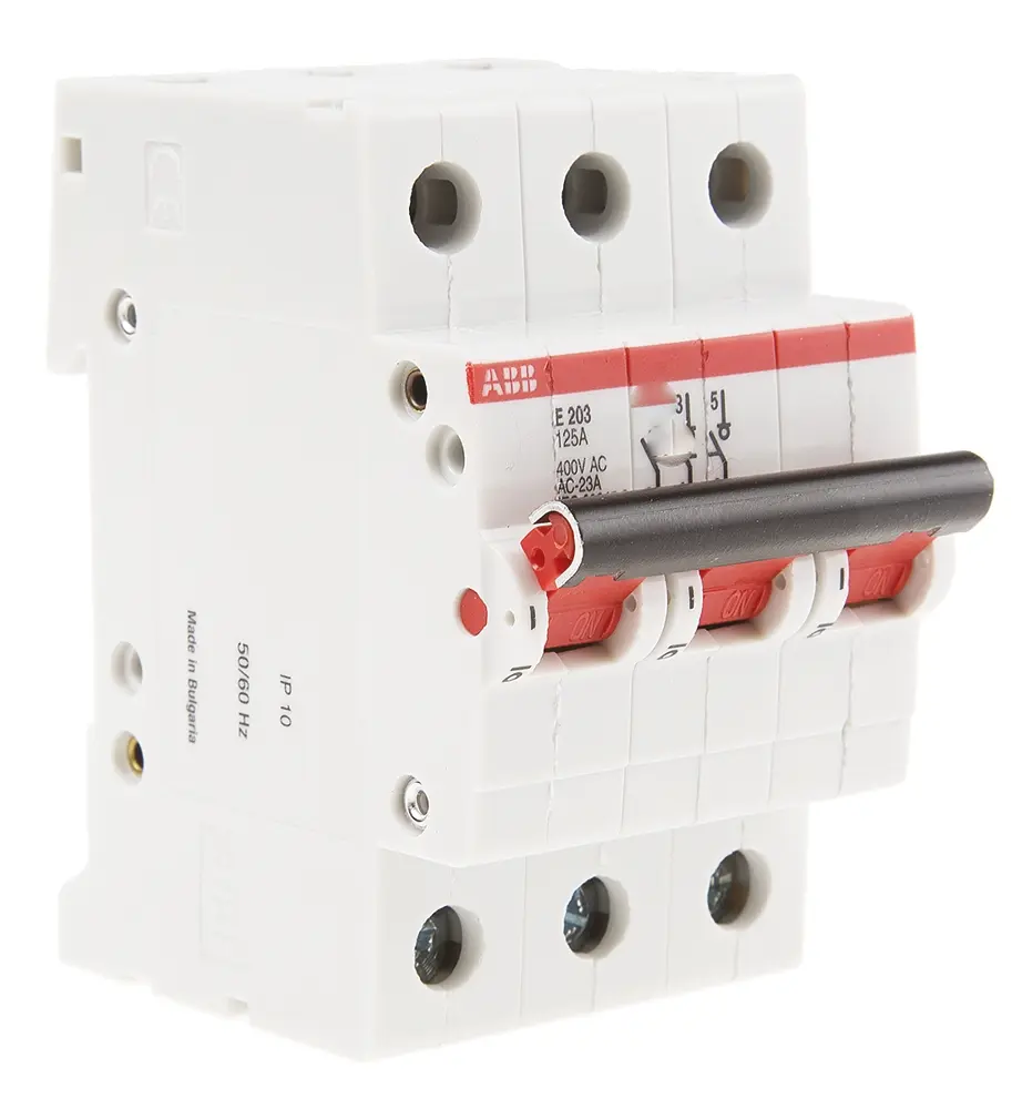 Produktfoto 1 von ABB Pro M E200i, Kompaktschutzschalter 3-polig, 125 A DIN-Hutschiene / Abschaltvermögen 6 kA 400 V ac 12 V dc