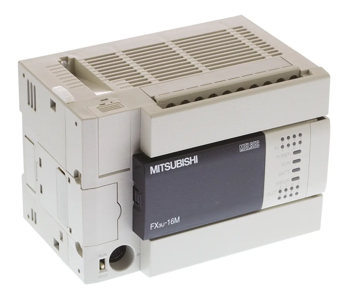 Produktfoto 1 von Mitsubishi FX3U Logikmodul, 8 Eing. Relais Ausg.Typ Senke, Quelle Eing.Typ 100 → 240 Vac