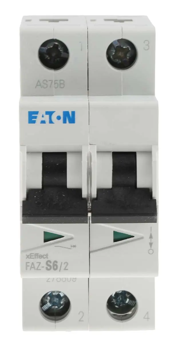 Produktfoto 1 von Eaton xEffect Miniaturüberlastschalter Typ S, Pol 2-polig 6 A 230 V ac, Abschaltvermögen 10 kA xEffect 60 V dc
