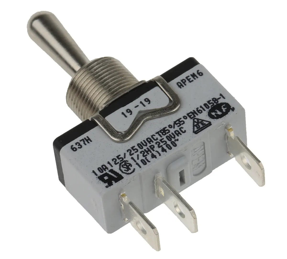 Produktfoto 1 von APEM Panel Kippschalter SPST, Ein-Aus-Ein, 24 V dc, 250 V ac, 5A, Stecker