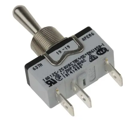 Produktfoto 1 von APEM Panel Kippschalter SPST, Ein-Aus-Ein, 24 V dc, 250 V ac, 5A, Stecker