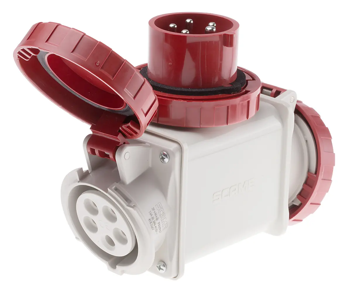 Produktfoto 1 von Scame Industrieller Stromversorgungssteckverbinder-Adapter Rot 1 x 3P + N + E, 2 x 3P + N + E, 415 V / 16A IP66