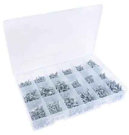 Produktfoto 1 von RS PRO Stahl Pozidriv, Schlitz Schrauben Sortiment Flachrund x 25 mm x 9 mm, 1200 Stück