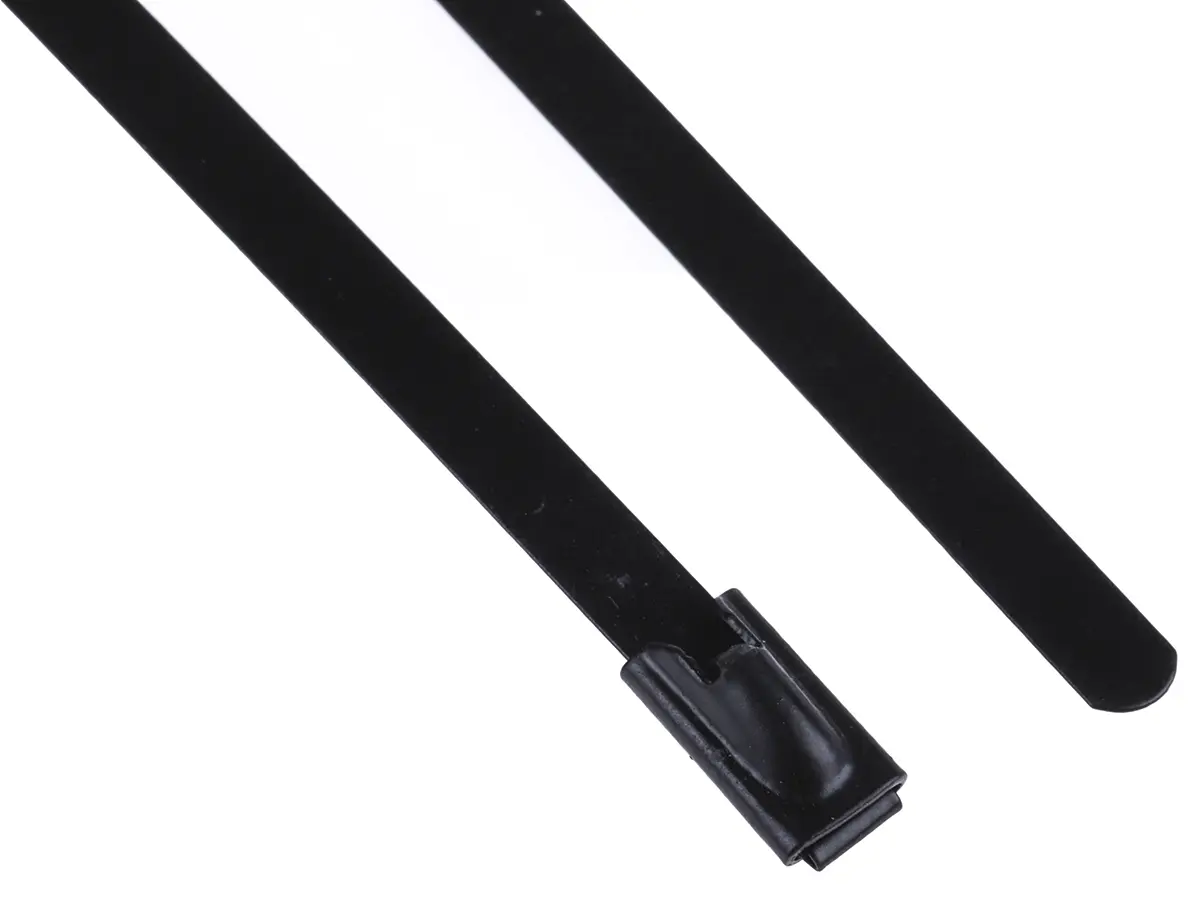 Produktfoto 1 von RS PRO Edelstahl mit Polyesterbeschichtung Kabelbinder Kugelverschluss Schwarz 4.6 mm x 200 mm