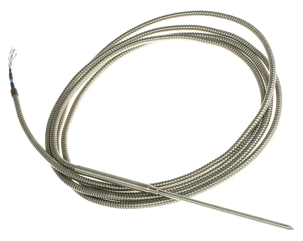 Produktfoto 1 von Correge Pt100 Widerstandsthermometer Edelstahl Ø 6 mm 6 x 300 mm Classe B, -50 °C → 250 °C, 3 m Leitung