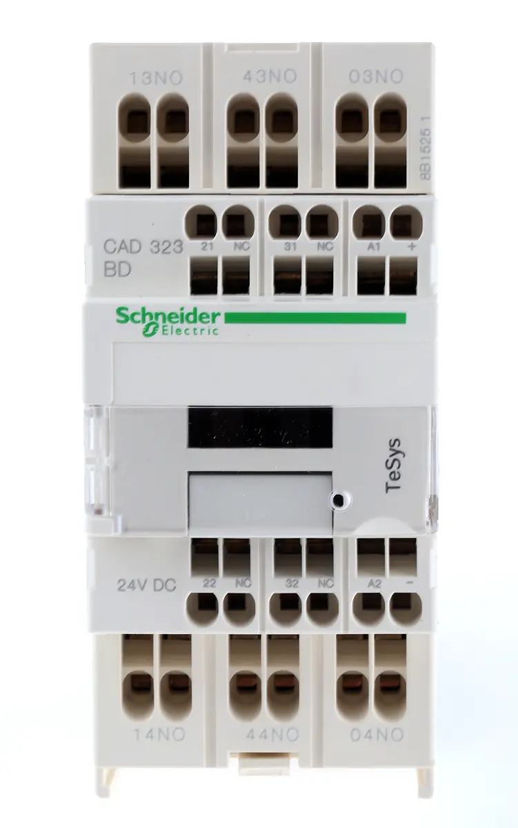 Produktfoto 1 von Schneider Electric CAD Schütz 24 V-Spule, 5-polig, 690V dc / 10 A 24 V 2 Schließer/2 Öffner Steuerrelais 5-Hilfskontakte