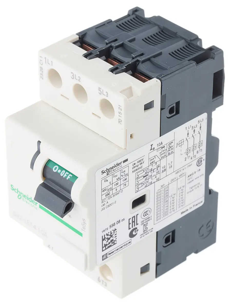 Produktfoto 1 von Schneider Electric TeSys GV2L Motorschutzschalter, 10 A 89mm x 44.5mm