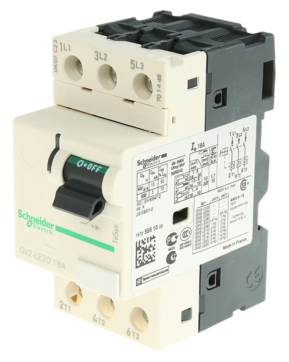 Produktfoto 1 von Schneider Electric TeSys GV2L Motorschutzschalter, 18 A 89mm x 44.5mm