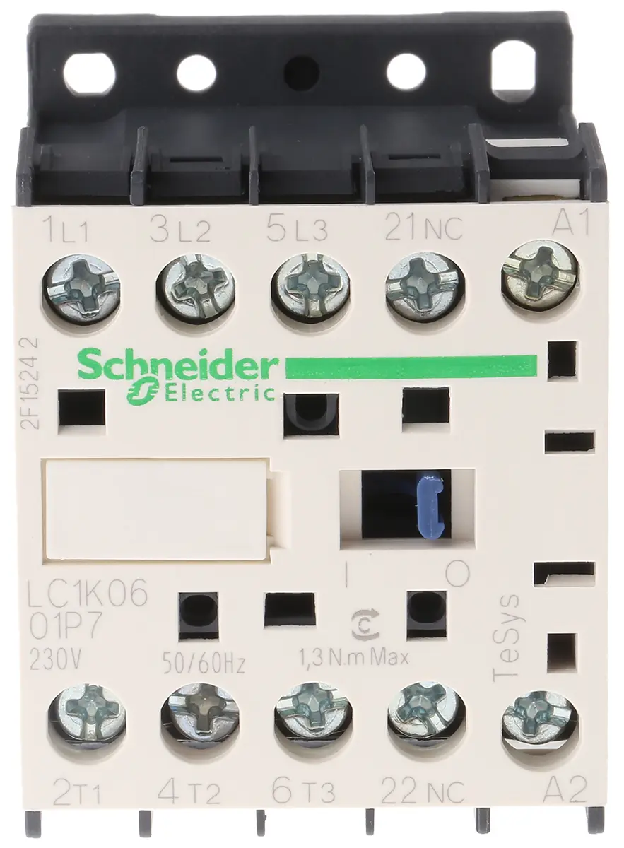 Produktfoto 1 von Schneider Electric TeSyS K Schütz 230V ac-Spule, 3-polig, 690V ac / 6 A 230V ac 2.2 kW 3 Schließer Motorsteuerung,