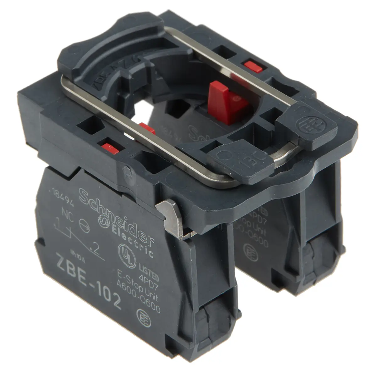 Produktfoto 1 von Schneider Electric Harmony Kontaktblock LED Weiß, Grün, Schwarz beleuchtet 2 Öffner 600V Schraube