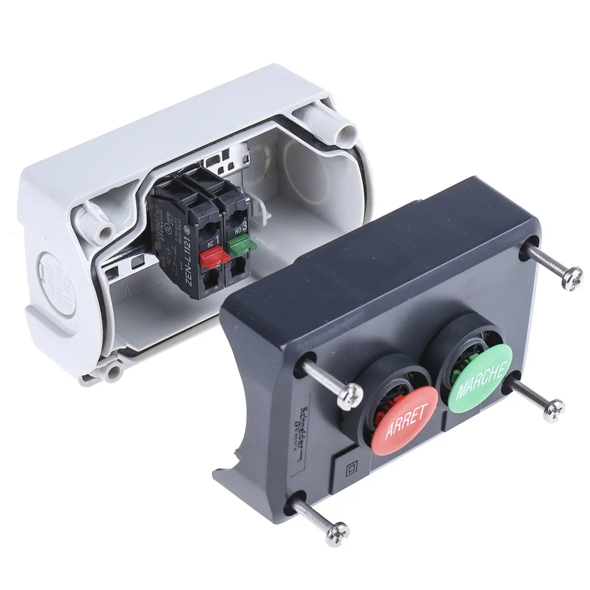 Produktfoto 1 von Schneider Electric Federrückstellung Harmony Drucktaster-Steuerstation SPST Rot, Grün Polycarbonat, IP67, IP66, IP69K