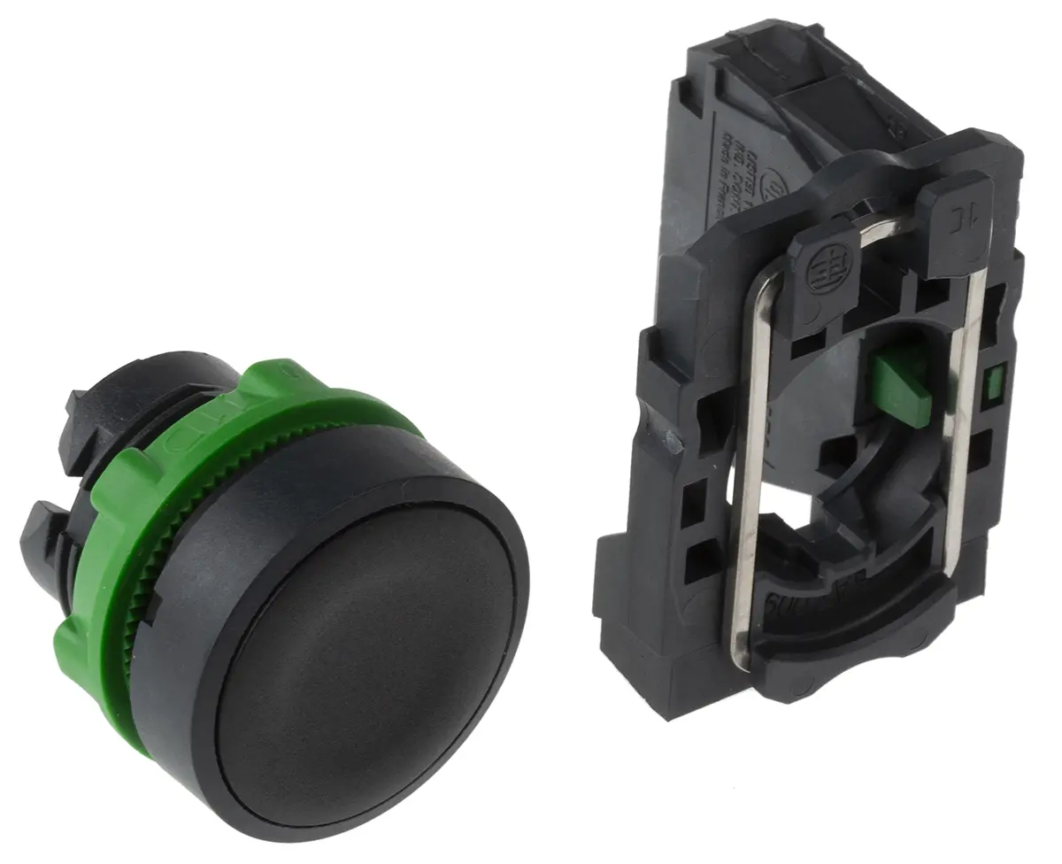 Produktfoto 1 von Schneider Electric Harmony XB5 Druckschalter Schwarz Schleichkontakt Panel Ø 22 mm, SPST / 10A, IP66, IP67, IP69K