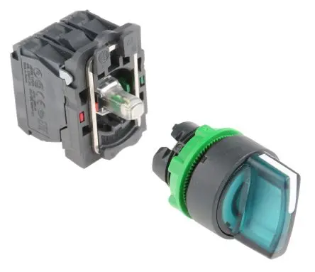 Produktfoto 1 von Schneider Electric Harmony Wahlschalter 2-Stufen Standardgriff grün, Rastung IP66, IP67, IP69, 1 NC (Öffner) + 1 NO