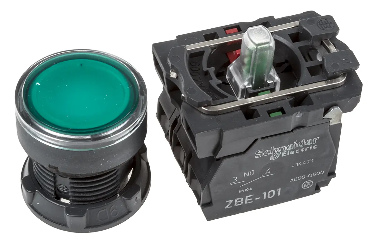 Produktfoto 1 von Schneider Electric Harmony XB5 Druckschalter Grün Beleuchtet Federrückstellung Panel Ø 22 mm, 1-poliger Umschalter,