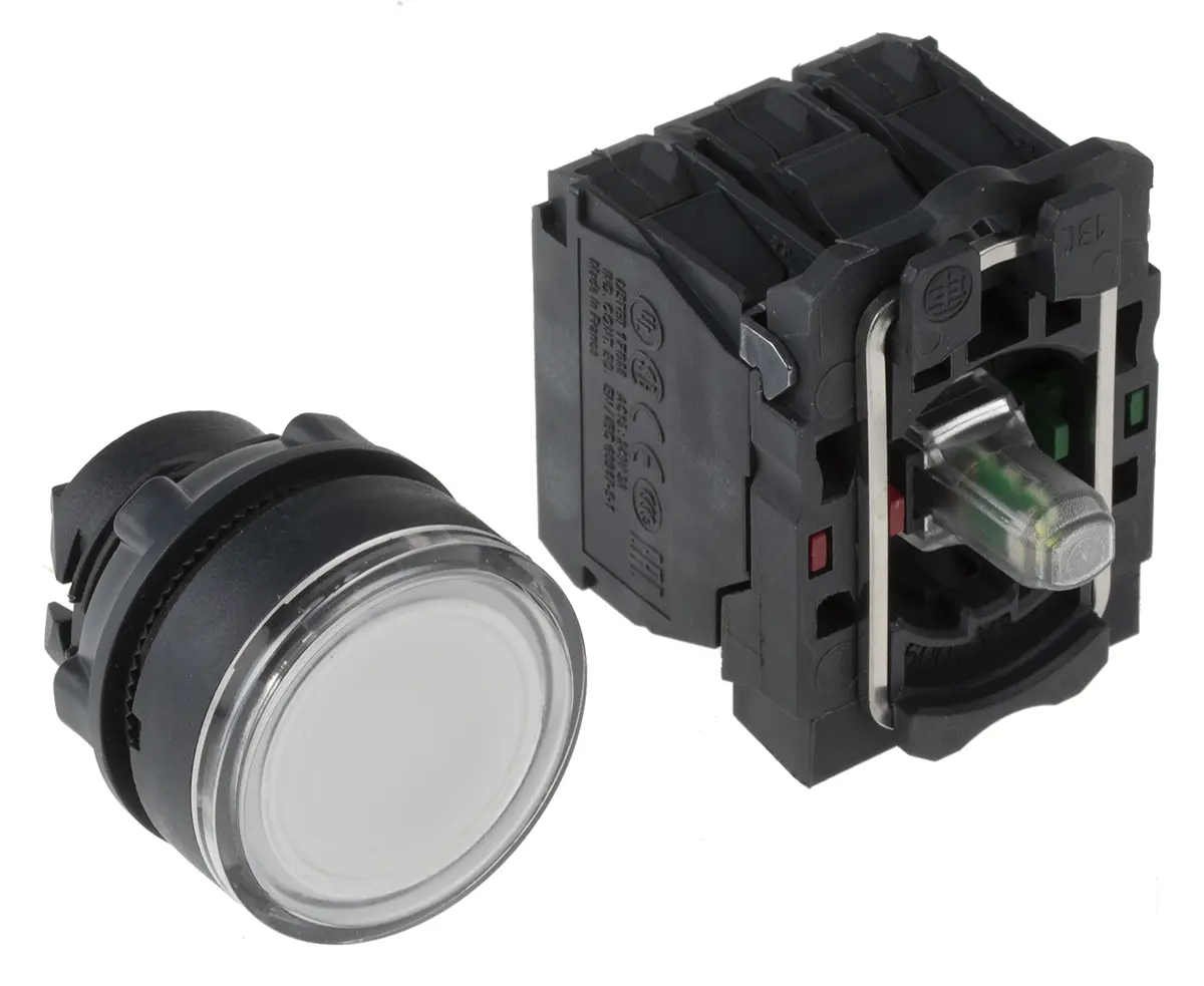 Produktfoto 1 von Schneider Electric Harmony XB5 Druckschalter Weiß Beleuchtet Federrückstellung Panel Ø 22 mm, 1-poliger Umschalter,