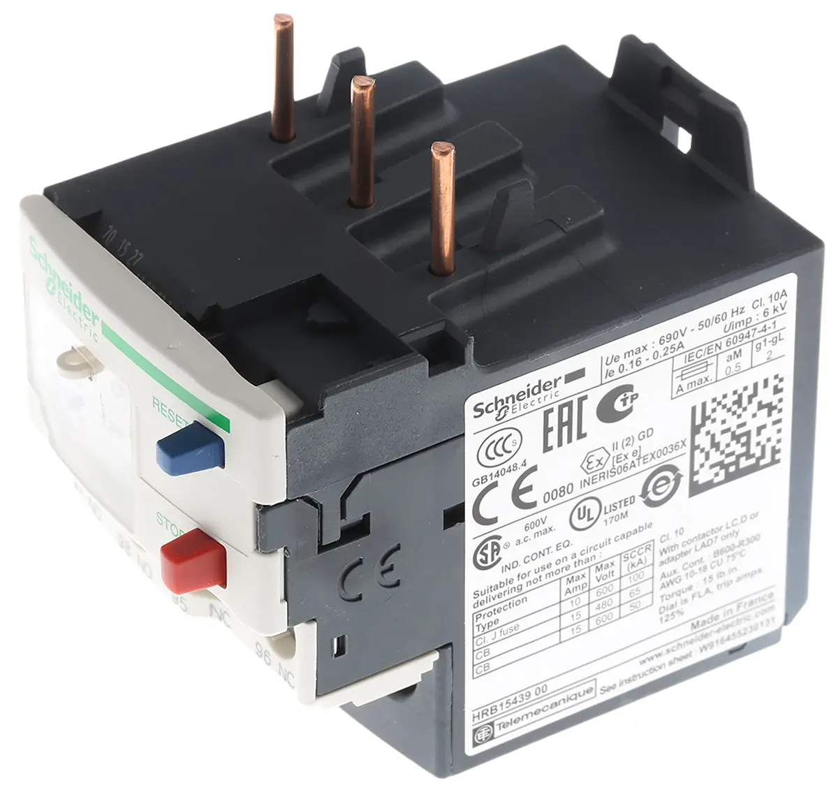 Produktfoto 1 von Schneider Electric TeSys LRD Überlastrelais, / 0.16A, 0.25 A 0.06 kW 1 Schließer/1 Öffner / 250mA 3P, 123 mm x 45mm