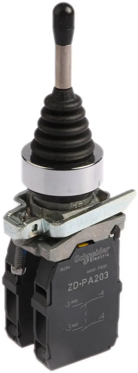 Produktfoto 1 von Schneider Electric Harmony XD4 Joystick, 4-Achsen Federrückstellung, SPST, 600 V ac / 220mA, IP66 Griff Typ Hebel