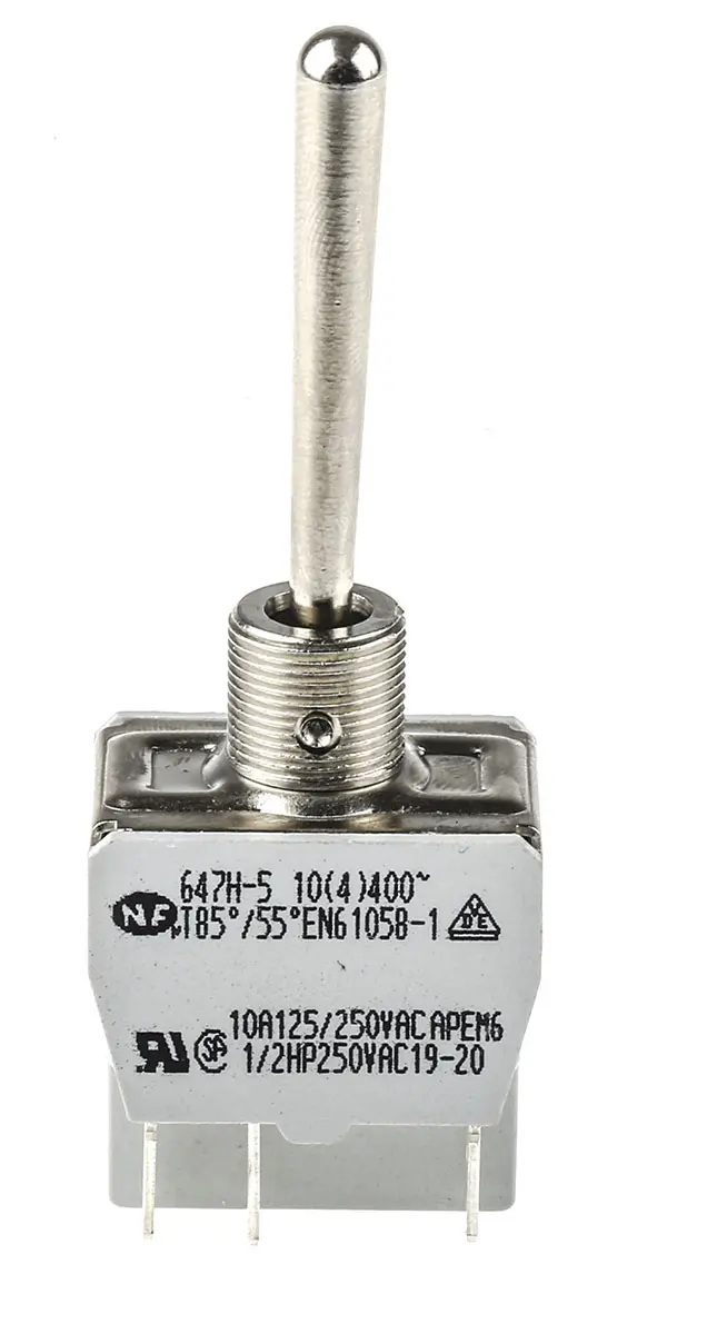 Produktfoto 1 von APEM Panel Kippschalter 2-poliger Wechsler, Ein-Aus-Ein, 24 V dc, 250 V ac, 5A, Lot