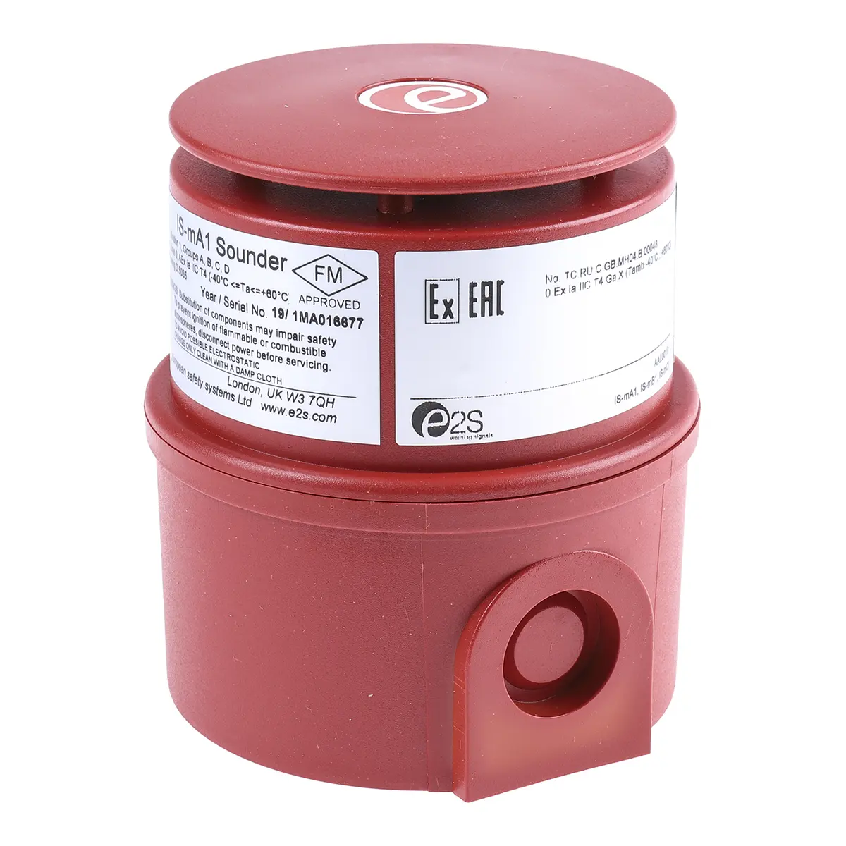 Produktfoto 1 von e2s IS-mA1  Elektronischer Signalgeber IP65 16 → 28 V dc 49-Ton 100dB Rot, Ø 89 mm