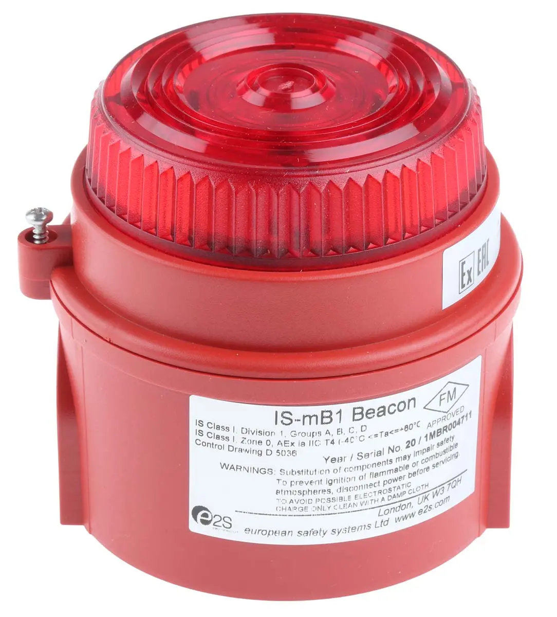 Produktfoto 1 von e2s IS-mB1 LED Blinkend Signalleuchte Rot, 24 V dc, Ø 90mm x 85mm, ATEX-Zulassung
